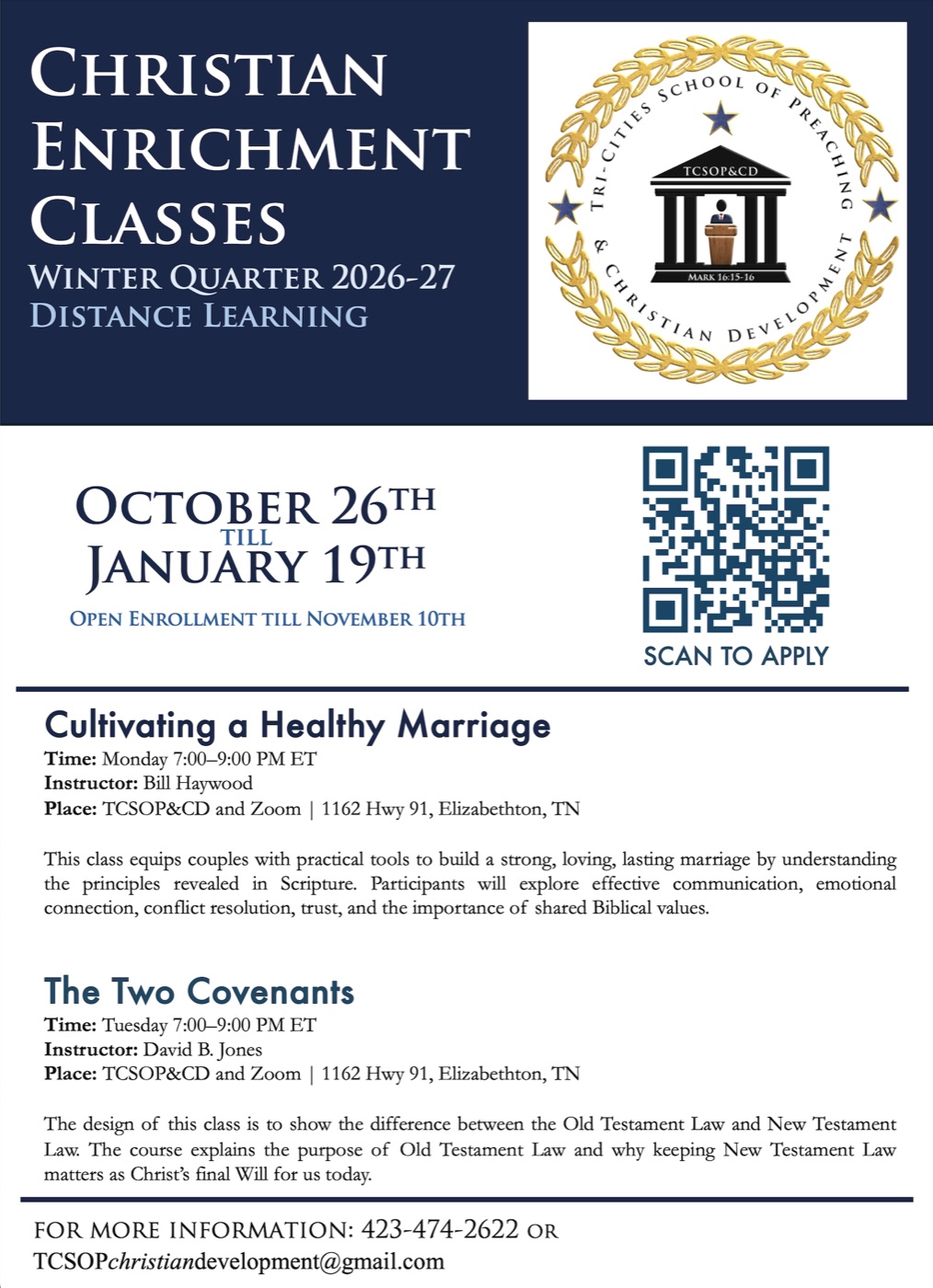 Distance Learning Winter Quarter class schedule flyer