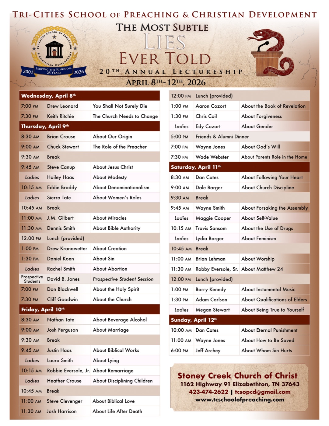 2026 lectureship schedule
